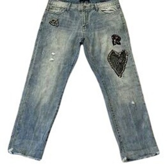 Sanctuary Denim - Sanctuary Light Wash Embellished Heart Love Patch Distressed Raw Women Jeans‎ 24